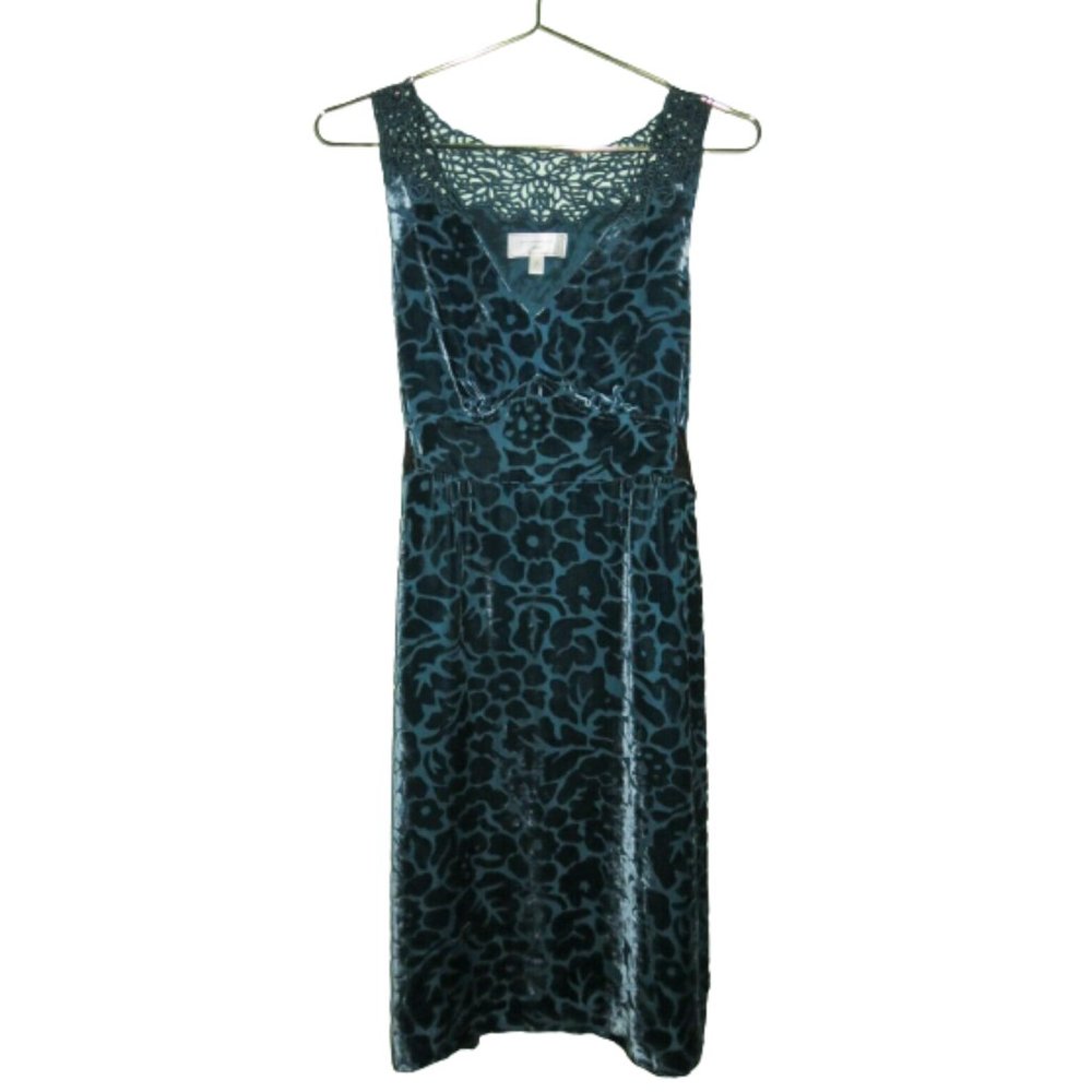 ANTHROPOLOGIE Moulinette Soeurs Silk-Blend Matilija Dress in Teal Burnout Velvet